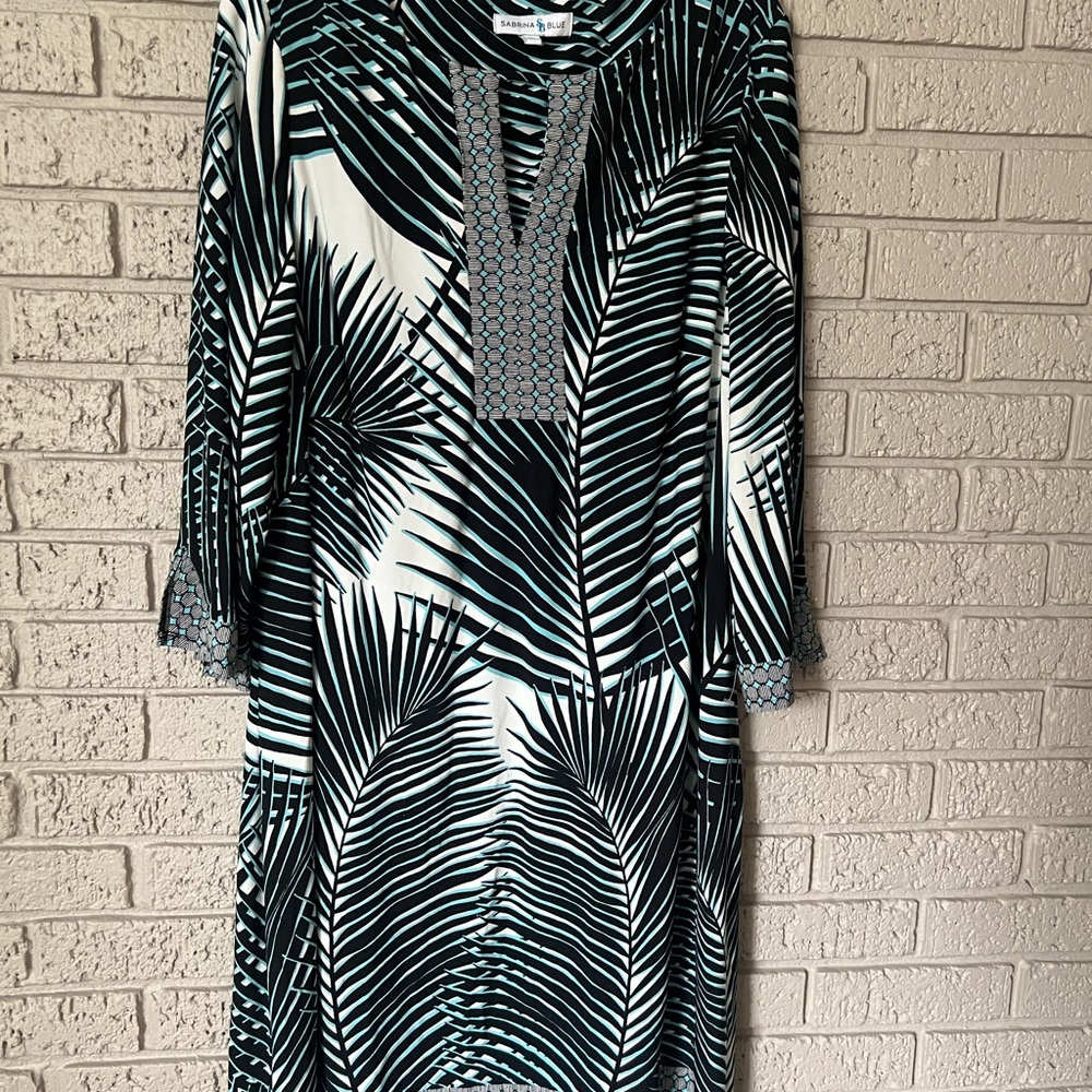 Sabrina Blue (Dia & Co) Leaf Print Keyhole Dress Size 3X Slinky Travel